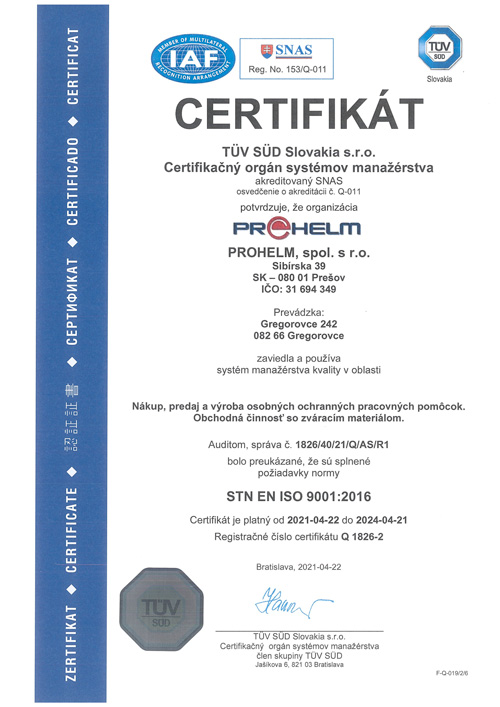 Certifikát Prohelm